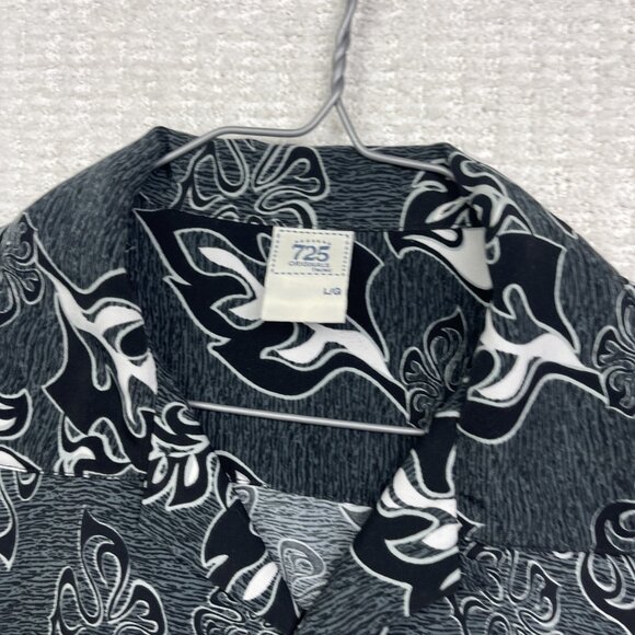Y2K 725 Originals Mens L Hawaiian Tribal Print Button up Shirt Grey / Black - Picture 7 of 15